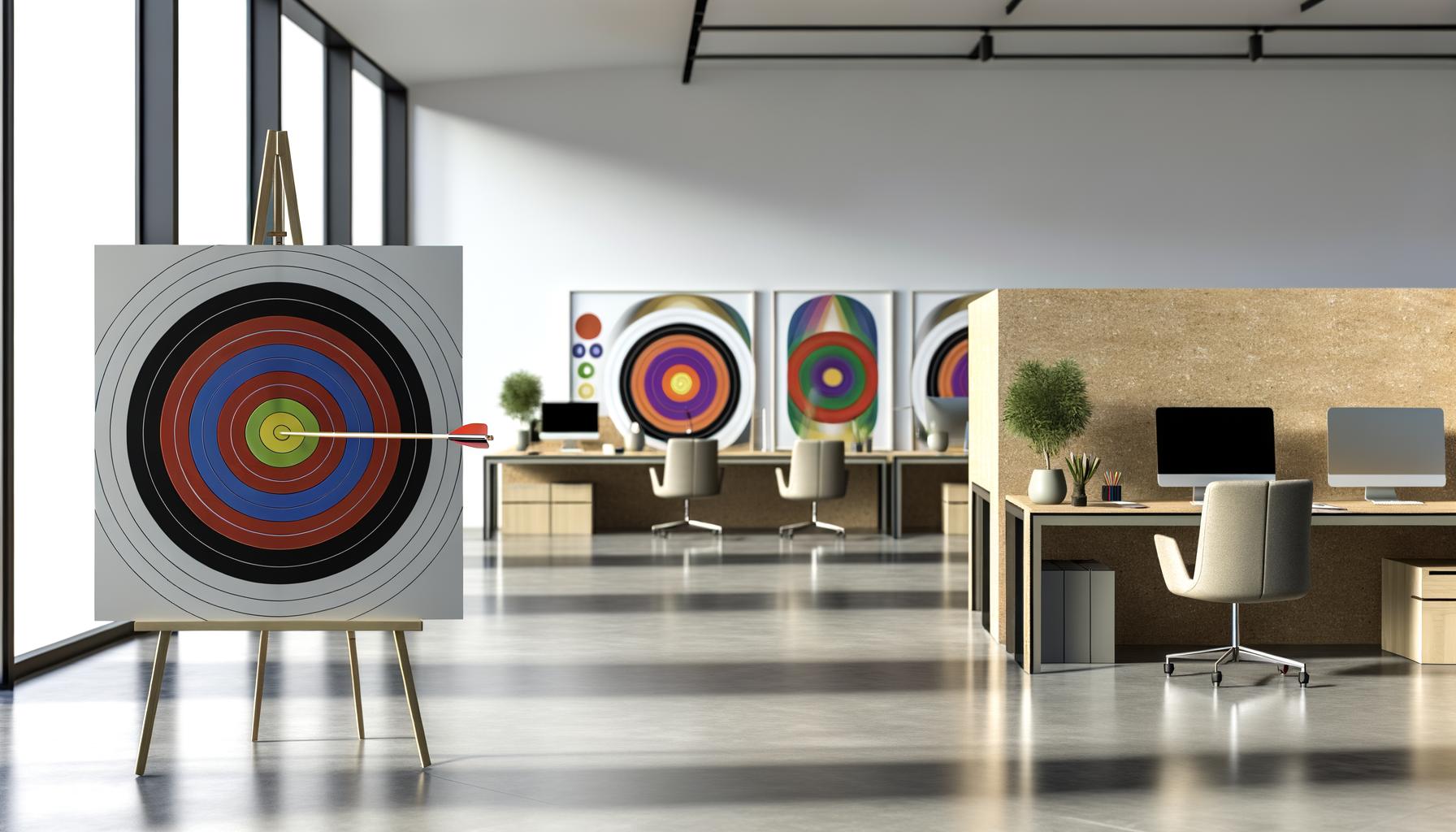 an archery target in a modern office space